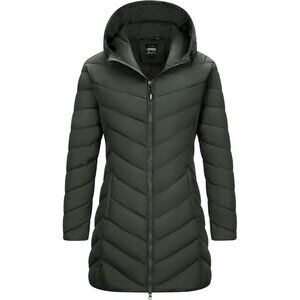 Women's Hooded Green Puffer Quilted Jacket Coat Lightweight Insulated Winter